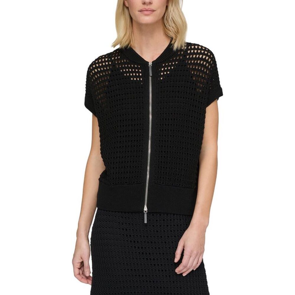 Lafayette 148 New York Womens  Plus Open Stitch Zip Front Sweater